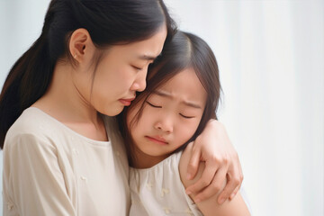 Fototapeta premium sad kids, the oldest kid comfort her sibling.