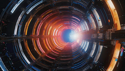 A black hole in a tunnel with a spiral in the center. The effect of the dark. very vivid colours