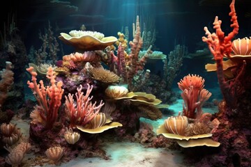 Fototapeta na wymiar spawning corals illuminating the ocean floor