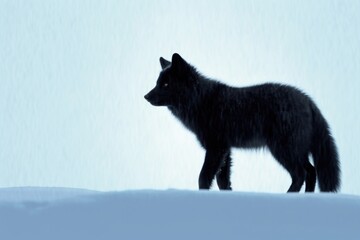 silhouette of an arctic fox against a snowy backdrop