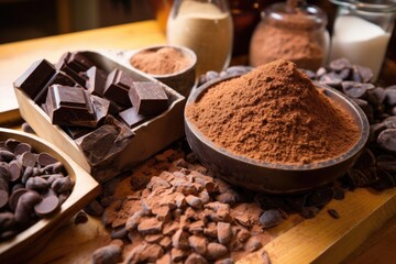 cocoa beans and chocolate pieces before tempering process