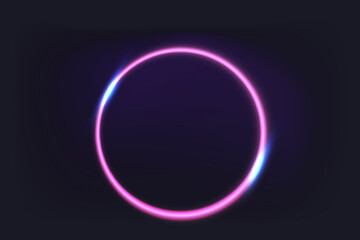 Neon round frame on dark background