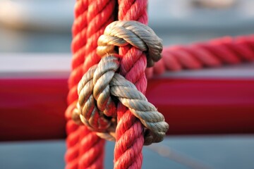 figure-eight knot on a sailboats rigging - obrazy, fototapety, plakaty