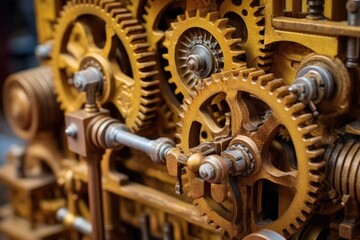 wooden gear mechanism in antique machinery