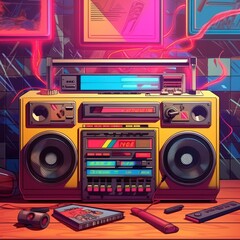 Colorful retro boombox