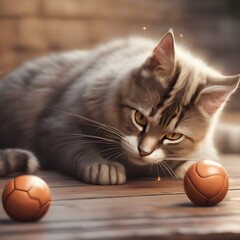Cute Fluffy Cat Playing with Balls. Close up of Cat with Balls