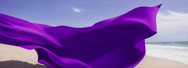 Purple fabric floating in the wind at beach background from Generative AI