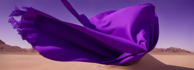 Purple fabric floating in the wind at desert background from Generative AI