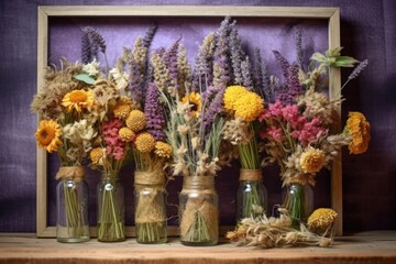dried flowers in a rustic wooden frame
