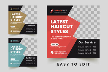 Vector modern barbershop or haircut social media post banner template