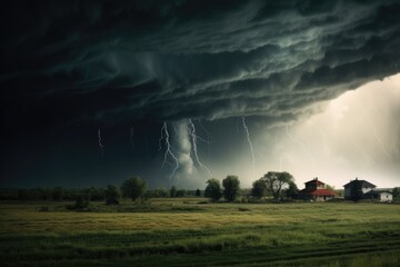 Naklejka na ściany i meble dark storm clouds forming the base of a tornado