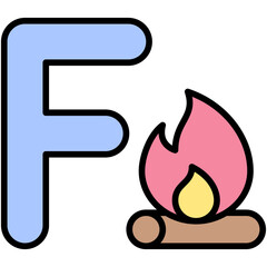 Letter F alphabet with fire vector icon