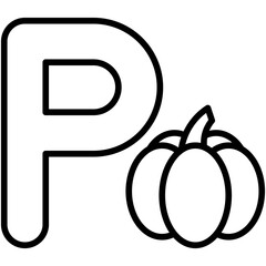 Letter P alphabet with pumpkin vector icon