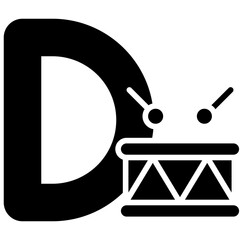 Letter D alphabet with drum vector icon