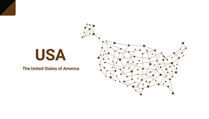 Map of The United States of America (USA) made from points and lines on a white background. Geopolitical connectivity technology concept.