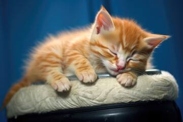 kitten sleeping on top of a ski boot