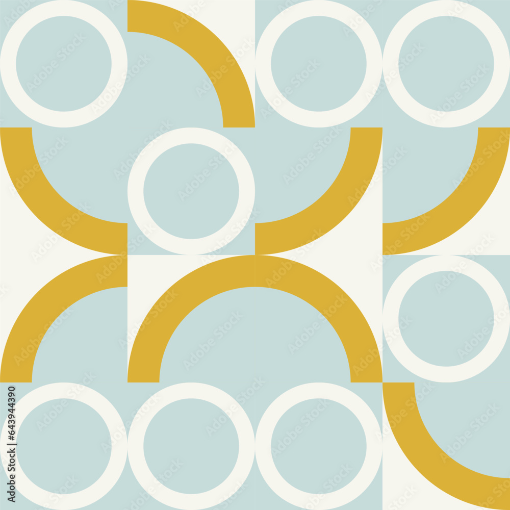 Poster simple geometric seamless pattern. modern abstract background with circle, semi circle, square, rect