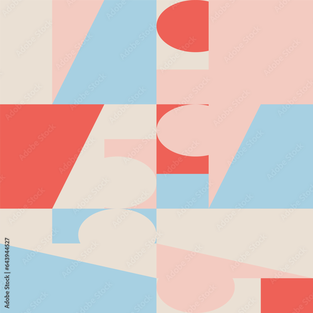 Fototapete Abstract geometric vector seamless pattern. Modern background with simple shapes. Circles, squares, rectangles, triangles in pastel colors