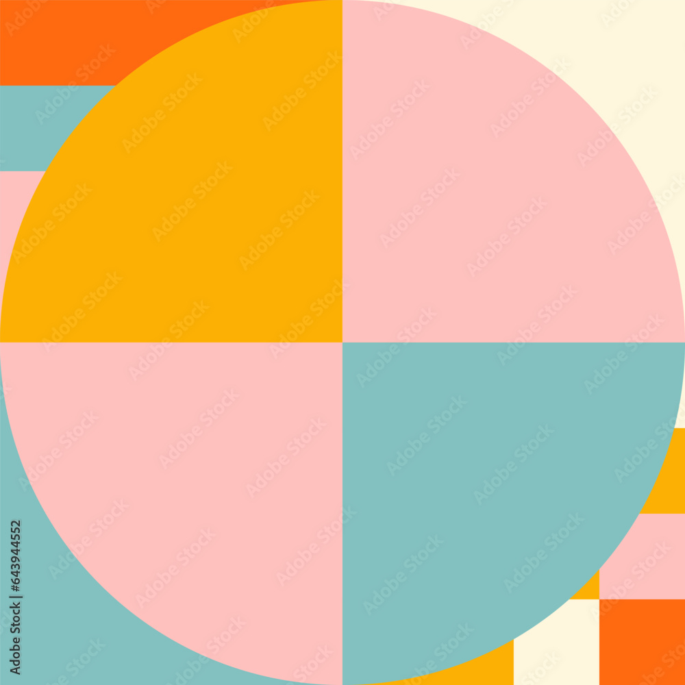Poster simple geometric seamless pattern. modern abstract background with circle, semi circle, square, rect