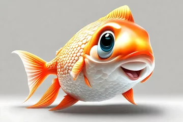 Fotobehang Cute 3d isolated cartoon goldfish  © freelanceartist