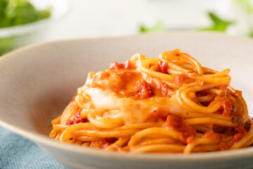 糸引きモッツァレラとトマトソースのスパゲッティー