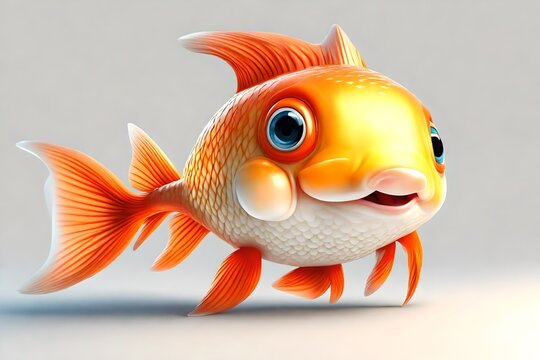 Cute 3d isolated cartoon goldfish 