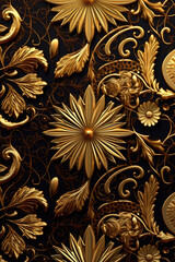 A gold and black wallpaper with a flower design like chocolate, Generative AI