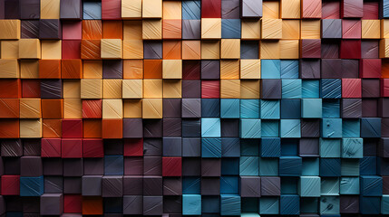 Background made of colourful wooden cubes. Ideal for educational settings, sensory play, and design projects