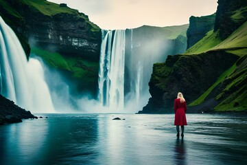 view of beautiful waterfall in the mountains ai generated 