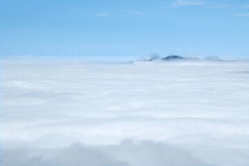 Foggy mountain landscape. Foggy and cloud-covered mountains. Foggy valleys. Foggy forest landscape. Black Sea mountains.Pokut Plateau. Kaçkar mountains. Rize, Türkiye.