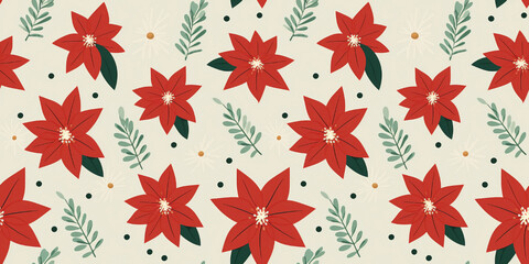 Poinsettias flowers seamless pattern Christmas wallpaper.