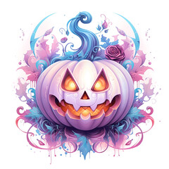Watercolor pastel purple Halloween pumpkin
