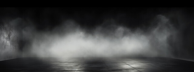 Fototapeta premium Abstract fog. White cloudiness, mist or smog moves on black background.