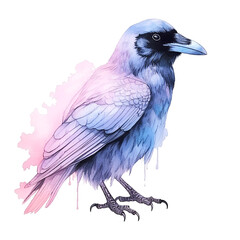 Watercolor pastel purple Halloween raven