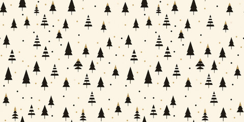 Christmas seamless repeating pattern with minimalist motifs of a beautiful group of pine trees.