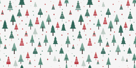 Fototapeta na wymiar Christmas seamless repeating pattern with minimalist motifs of a beautiful group of pine trees.