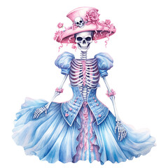 Watercolor pastel purple Halloween skeleton
