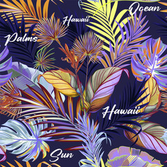 Fashion vector summer pattern with palm tropical leaves