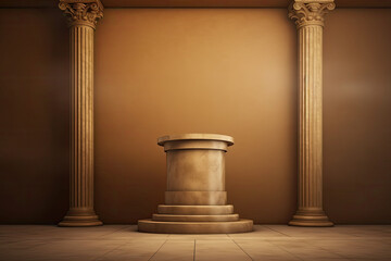 A marble pedestal with a large base and a light background