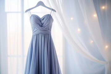 Elegant blue dress on mannequin showcasing modern fashion trends in boutique setting, generative ai.