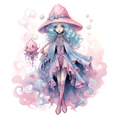 Watercolor pastel purple Halloween witch