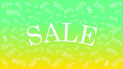 Sale Banner With %. White inscription Sale on a gradient background. Summer discount banner
