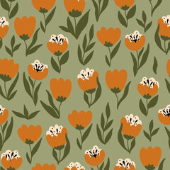 Orange tulips vector seamless background