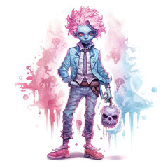 Obraz premium Watercolor pastel purple Halloween zombie