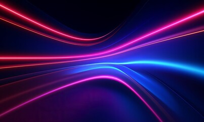 3d render. Abstract futuristic neon background. Red pink blue rounded lines, glowing in the dark. Ultraviolet spectrum. Cyber space. Minimalist, Generative AI