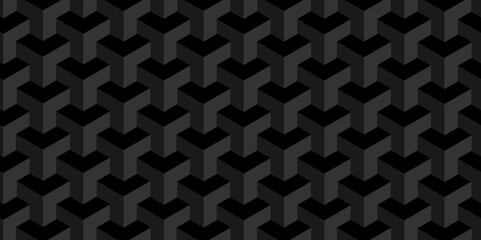 Background with Black and white cube geometric seamless background. Seamless blockchain technology pattern. Vector iilustration pattern with blocks. Abstract geometric design print of cubes pattern.