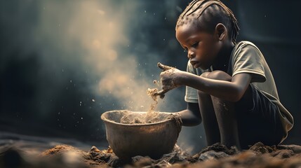 african boy searching foods , emotional concept , generative ai