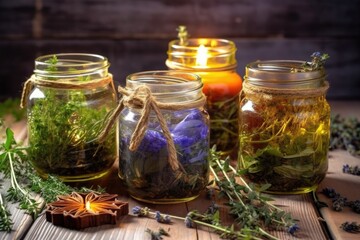 aromatic candles with herbs and essential oils