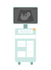 Ultrasound diagnostic machine semi flat colour vector object. Baby on screen. Editable cartoon clip art icon on white background. Simple spot illustration for web graphic design