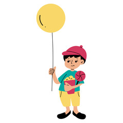 Kid with balloon flat cartoon illustration